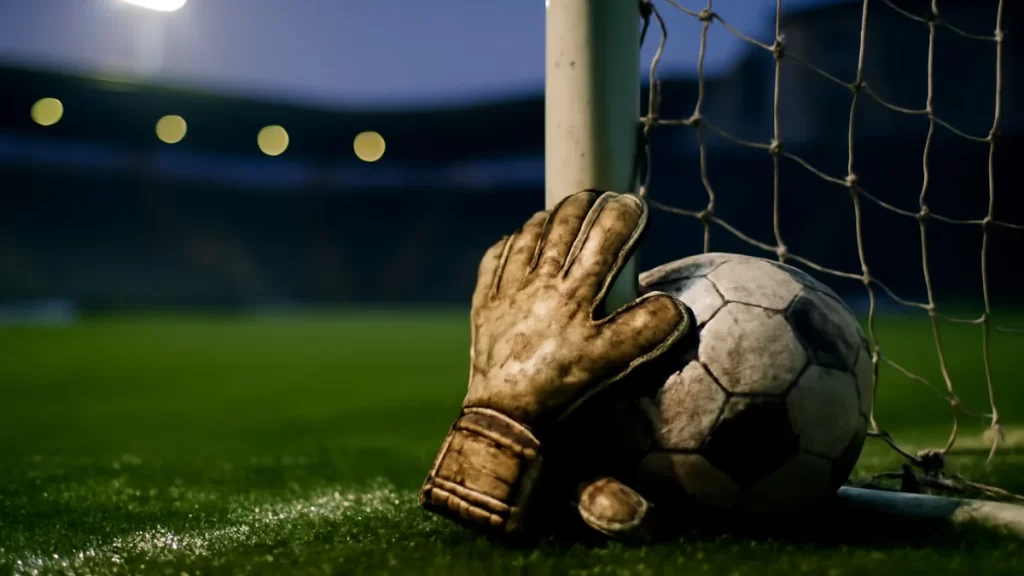 Chiamaka Nnadozie: Nigeria’s goalkeeper who rose to global prominence Muddy goalkeeper gloves and scuffed ball by goal net under floodlights.