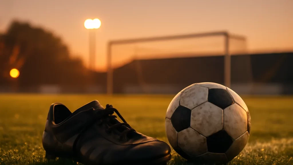 Choosing a gym membership: the priorities that matter Dewy pitch at sunrise with boots and ball near touchline.