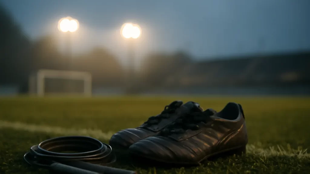 Choosing a jump rope: what to buy and why Worn football boots and coiled jump rope on damp pitch
