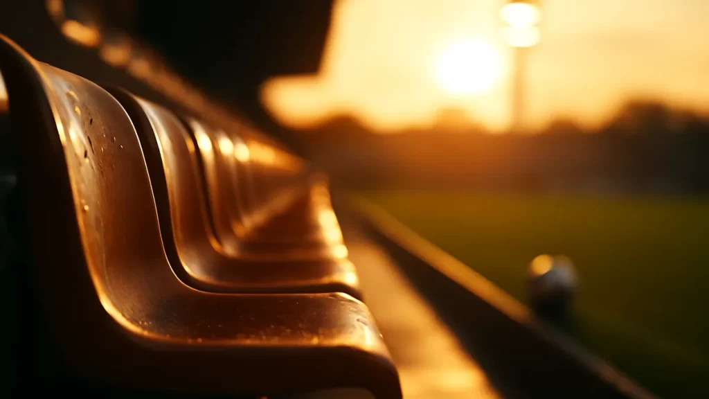 Choosing seats on a long‑haul flight: what to prioritise Empty rain-damp stadium seats with blurred pitch and lone football.