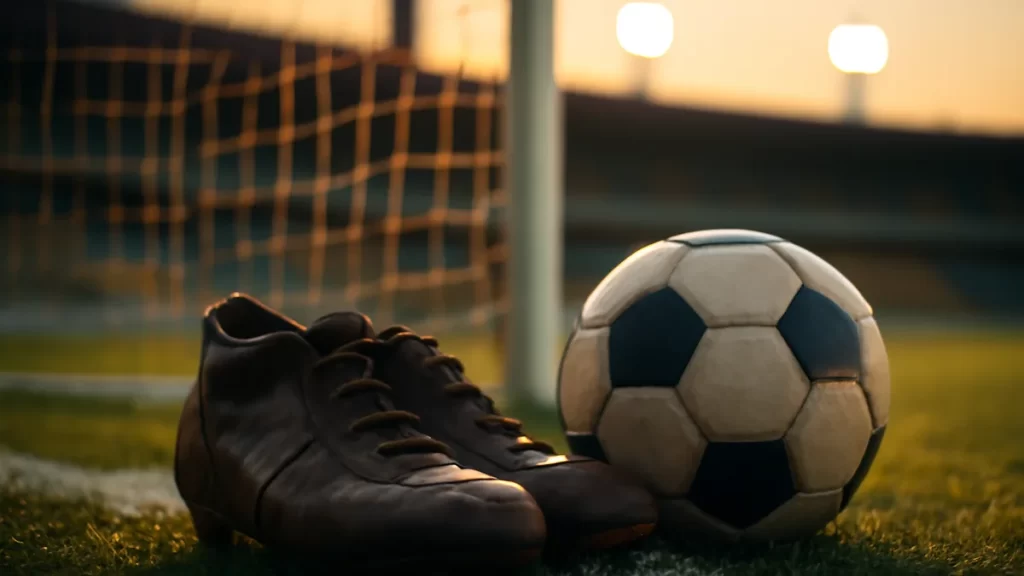 Christen Press: goal threat, technician and advocate for change Worn boots beside a football by the goal, empty stadium at dusk.