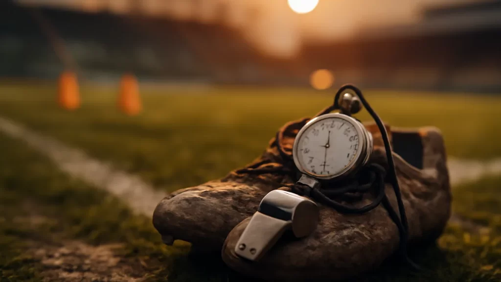 Coaching courses and licences: which route to take Whistle and stopwatch on muddy boots by pitch, empty stands beyond