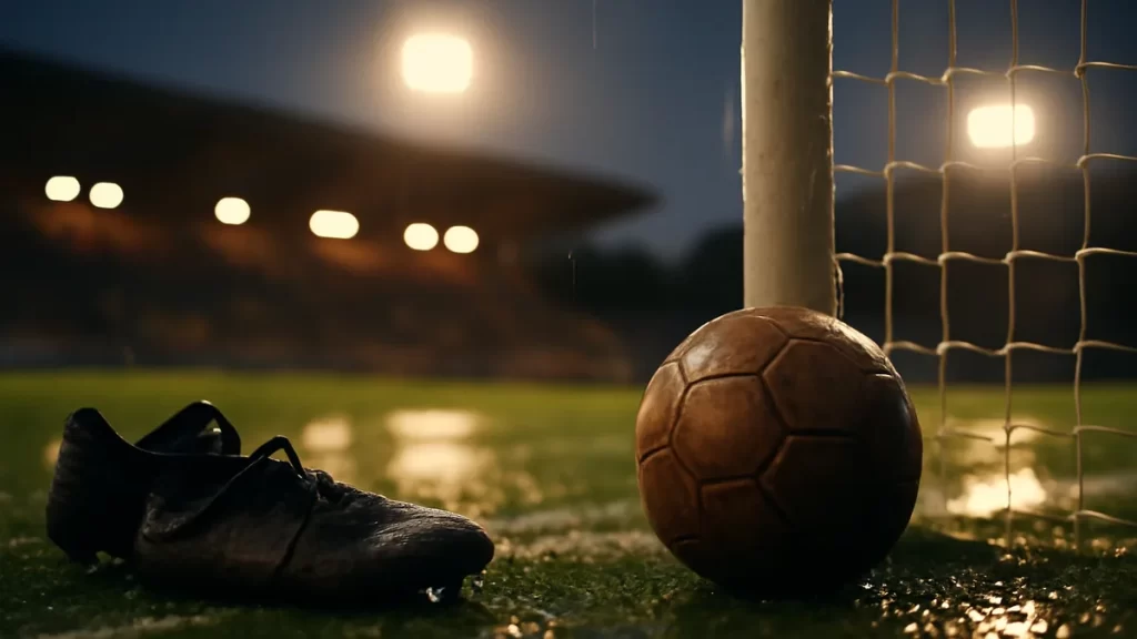 Fridolina Rolfö: Sweden’s versatile forward and Champions League winner Scuffed football by goal with boots on wet pitch at dusk