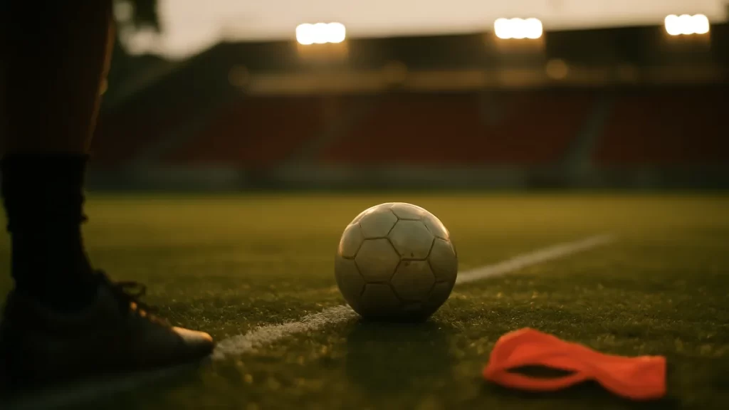 Gotham trades midfielder Sarah Schupansky to Boston Legacy Worn football on wet pitch near empty floodlit stands at sunset.