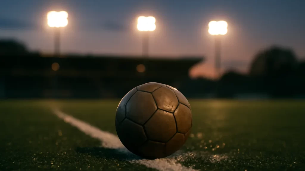 How betting odds work: reading odds, formats and implied probability Wet football on dewy pitch under floodlights, empty stands blurred