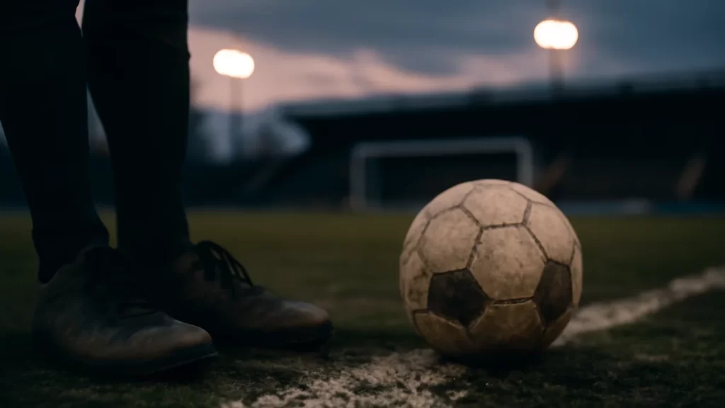 Jill Scott: England’s midfield mainstay and club leader Muddy boots and scuffed ball by centre circle under glowing floodlights