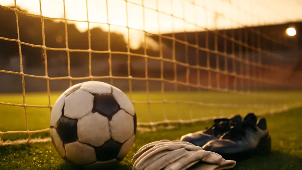 Kailen Sheridan: Canada’s composed, modern goalkeeper Match ball, goalkeeper gloves and boots by the goal net at dusk