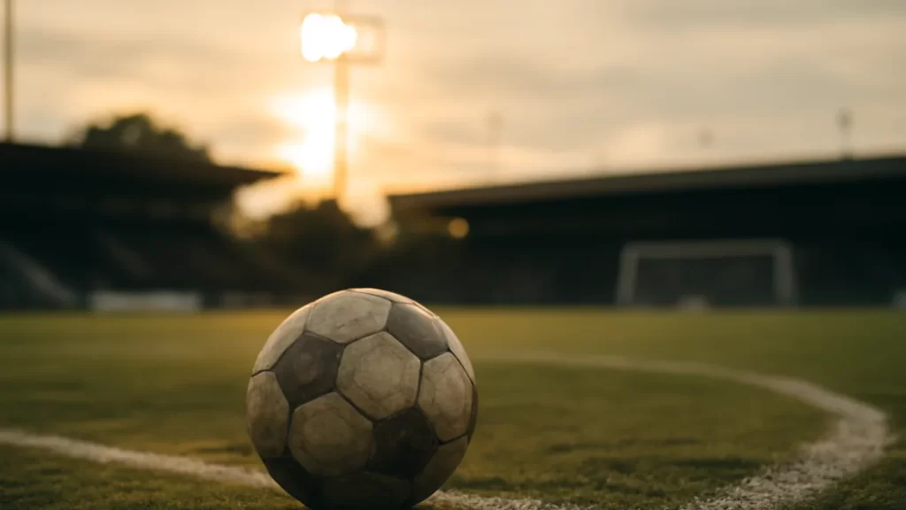 Nadine Kessler: from midfield linchpin to UEFA women’s director Worn football on center circle with floodlit, empty stadium blurred