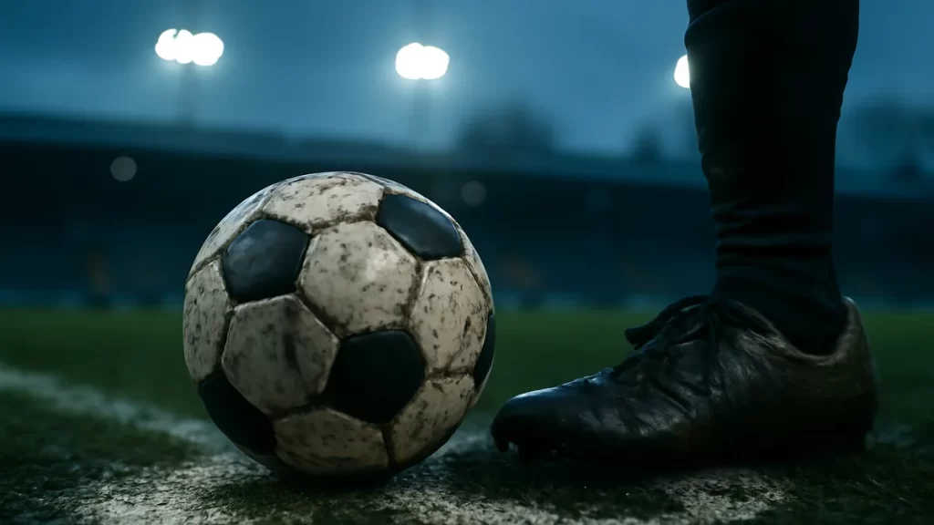Saki Kumagai: leader, defender and midfield pivot for club and country Scuffed football and muddy boots on centre circle under stadium floodlights.