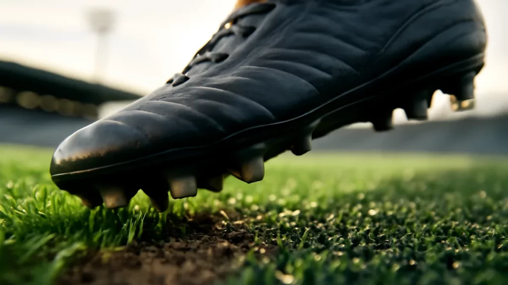 Soleplates by surface: pick the right studs for FG, AG, SG, TF, IC Close-up of boot studs on grass transitioning to artificial turf under floodlights