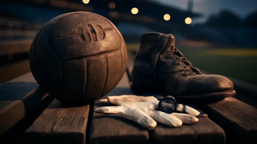 Sports memorabilia: a practical authentication buying guide Worn football and boot on stadium seat with loupe and glove.