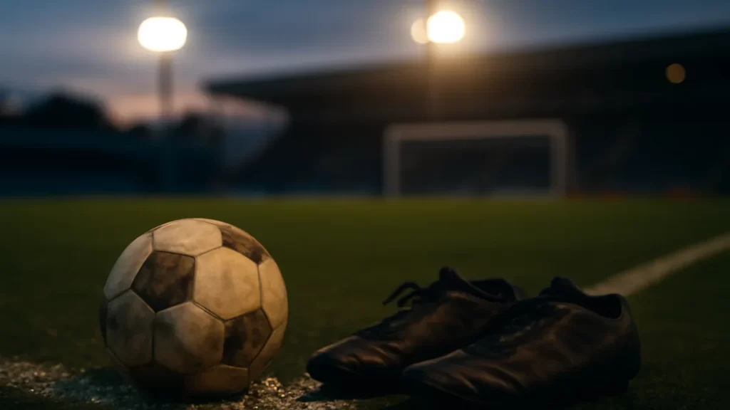 Steph Houghton: England leader and Manchester City mainstay Worn boots and ball by the penalty area under stadium floodlights