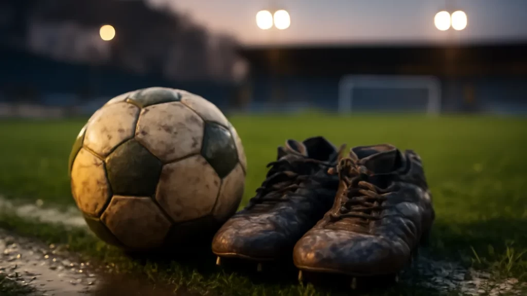 Understanding bookmaker margins and how they affect betting choices Worn football and muddy boots on wet touchline under stadium floodlights.