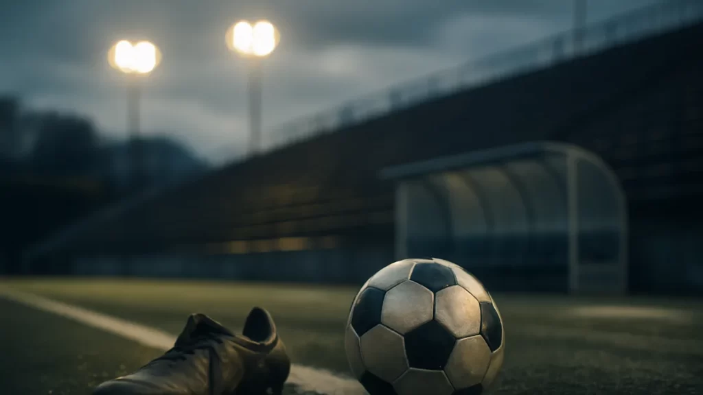 San Diego sidelines Catarina Macario for the 2026 season Soccer ball and single boot abandoned on wet sideline under floodlights.
