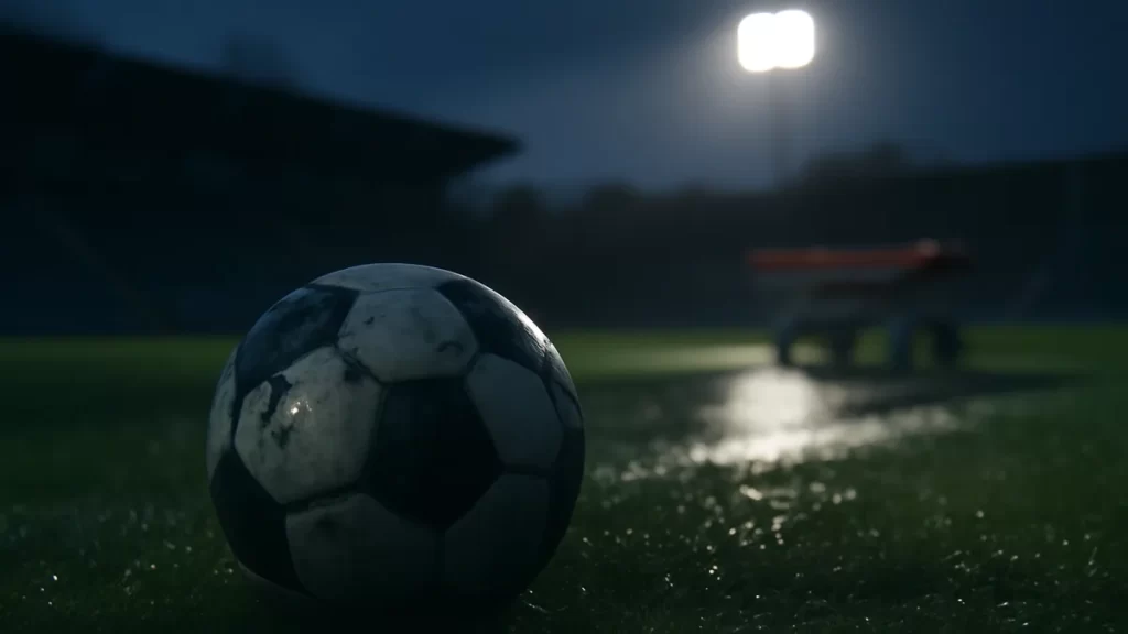 Savannah DeMelo sues hospital and doctors after on‑pitch cardiac arrest Football on wet pitch at dusk, stretcher silhouette and empty stands.