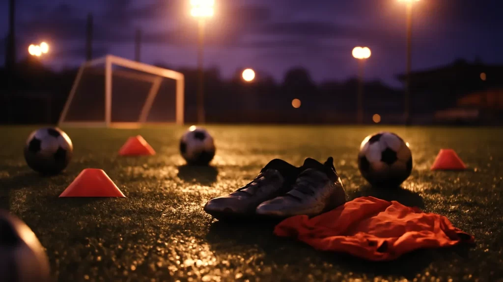 How Japan’s academy system rebuilt a continental champion Worn boots and scattered footballs on wet training pitch at dusk.