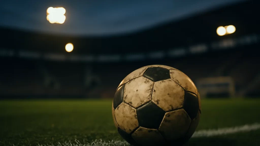 Lucy Rushton appointed first GM of Columbus NWSL expansion team Soccer ball on damp turf with floodlights and empty stands.