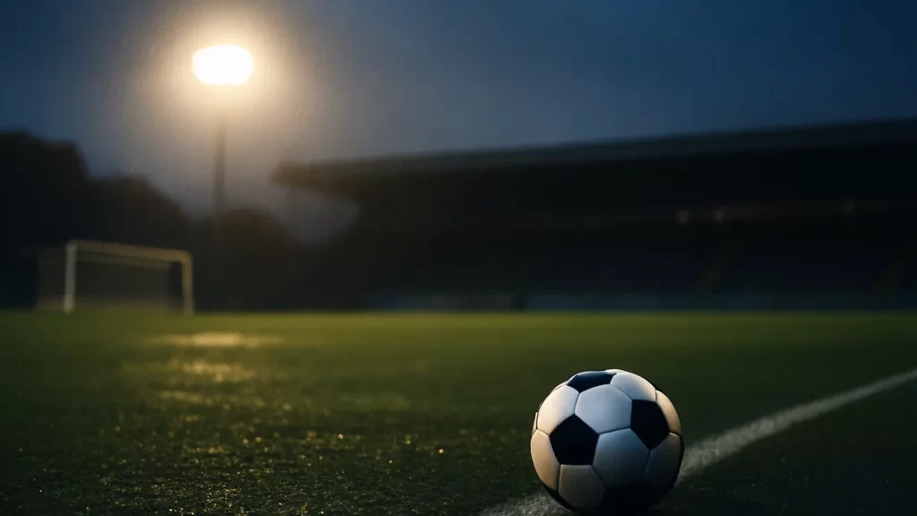 WSL faces major disruption as Club World Cup threatens January window Dusk-lit football pitch with ball by touchline, empty stands blurred.